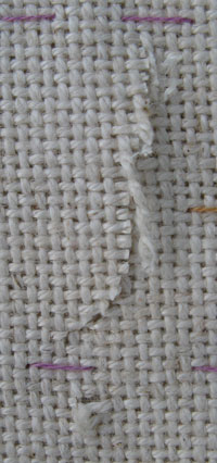 Cut in the fabric of band sampler