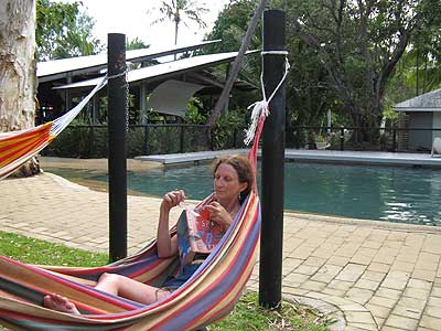 Lazeing in a hammock by the pool