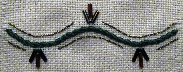 Portuguese stem stitch, stem stitch and bugle beads
