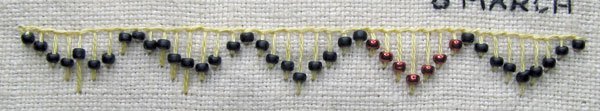Buttonhole stitch with floating beads