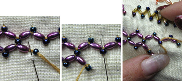 How to stitch overlapped rows of cretan stitch with beads