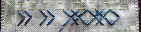 groups of 2 arrowhead stitches